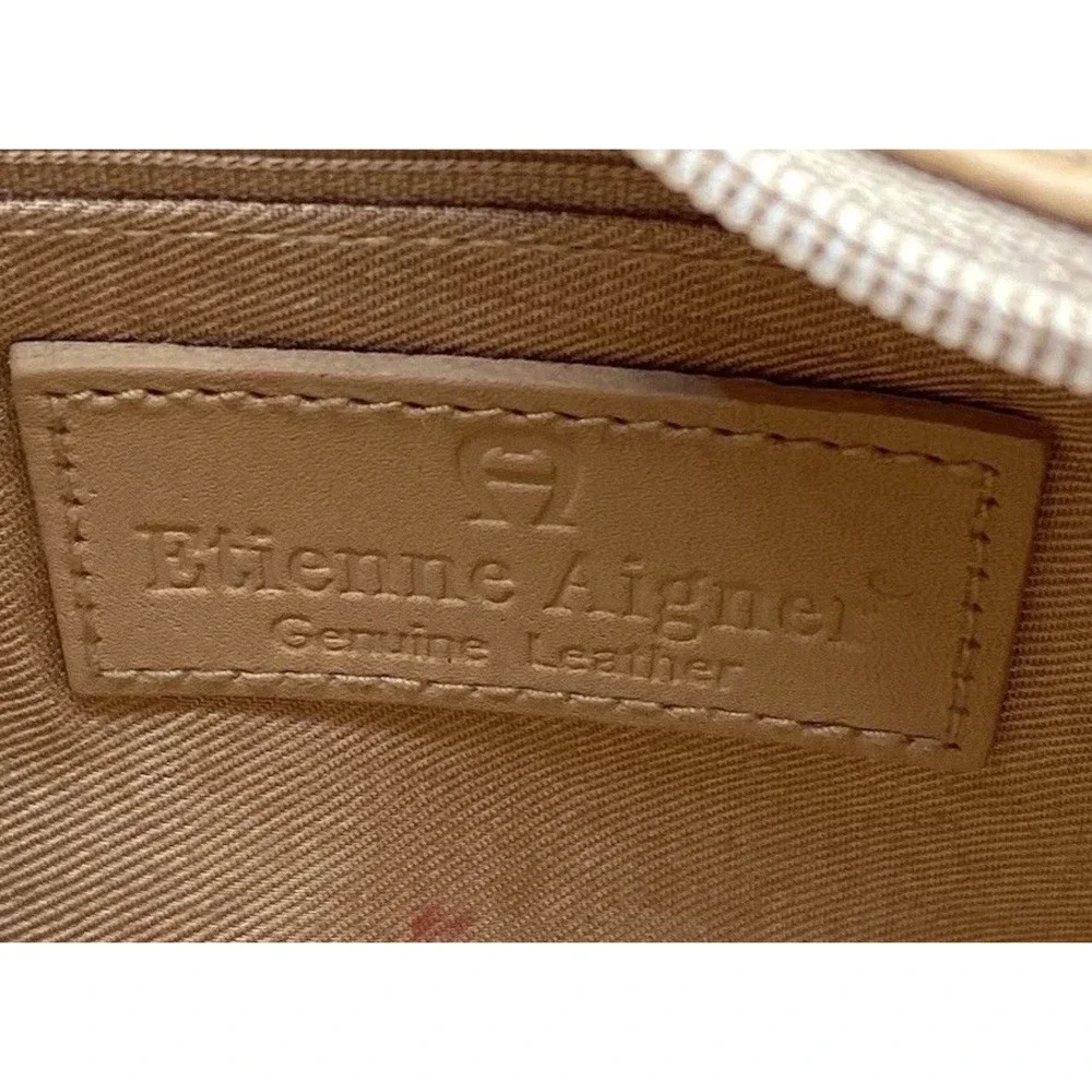 Vintage Etienne Aigner Camel Leather Hobo Bag Gold Plaque Quiet Luxury Preppy